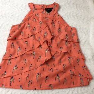 Coral Parrot Ruffled Sleeveless Blouse